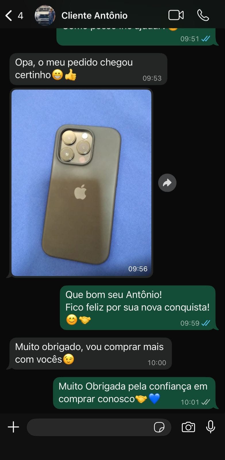 Conversa real no WhatsApp com o cliente Antônio
